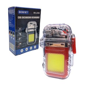 Encendedor Electrico Modelo Zippo con Linterna Recargable Rojo Bossney Bs-L3304