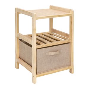 Velador de Madera 2 Niveles con Cajón Textil 35,6x37x57,5 cm