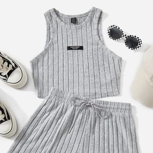 Shein Ezwear Top tank crop y Shorts de cintura con cordón