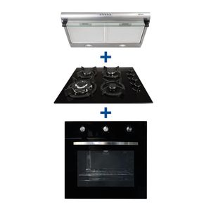 Combo: Horno empotrable a gas GN + Encimera 4 hornillas GN + Campana extractora 60 cm