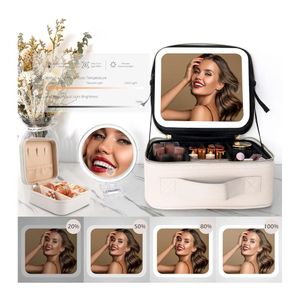 Maletín Neceser Para Maquillajes Con Luz Y Espejo Beige