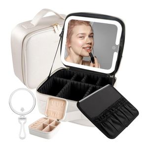 Maletín Neceser Para Maquillajes Con Luz Y Espejo Beige