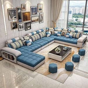 Sofá Modular Agrigento 6 piezas + Puff - Gris y Azul