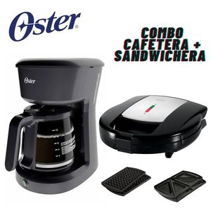 Combo Cafetera Oster 12 tzas BVSTDCS121B + Sanguchera Waflera CKSTSM3892