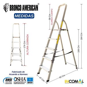 Escalera Aluminio Tipo Banqueta de 5 Pasos Cap. Carga Max: 150 Kg Bronco American