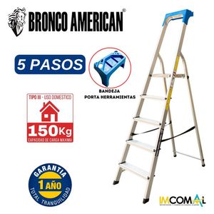 Escalera Aluminio Tipo Banqueta de 5 Pasos Cap. Carga Max: 150 Kg Bronco American
