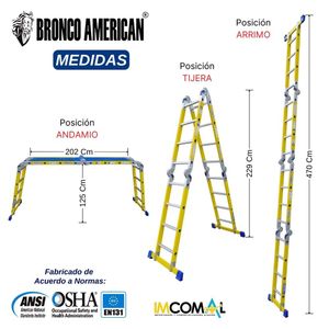 Escalera Fibra de Vidrio Multiposición de 16 Pasos 4x4 con Cap. Carga Max: 200 Kg Bronco American