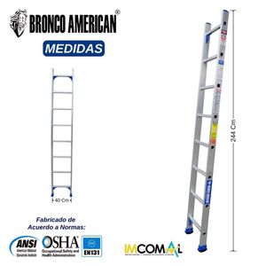 Escalera Aluminio Arrimo de 8 Pasos Cap. Carga Max: 200 Kg Bronco American