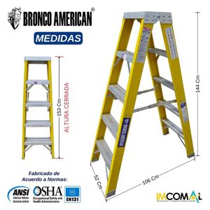 Escalera Fibra de Vidrio Tijera Doble Ascenso de 5 Pasos con Cap. Carga Max: 200 Kg Bronco American