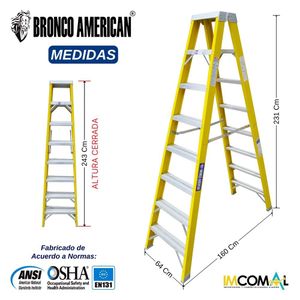 Escalera Fibra de Vidrio Tijera Doble Ascenso de 8 Pasos con Cap. Carga Max: 200 Kg Bronco American