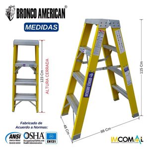 Escalera Fibra de Vidrio Tijera Doble Ascenso de 4 Pasos con Cap. Carga Max: 200 Kg Bronco American