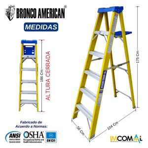 Escalera Fibra de Vidrio Tijera Simple Ascenso de 6 Pasos con Cap. Carga Max: 200 Kg Bronco American