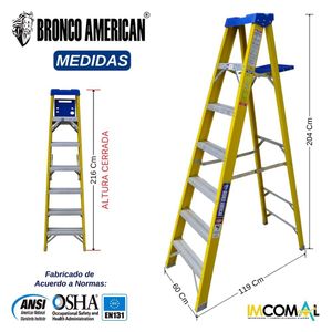 Escalera Fibra de Vidrio Tijera Simple Ascenso de 7 Pasos con Cap. Carga Max: 200 Kg Bronco American