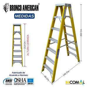 Escalera Fibra de Vidrio Tijera Doble Ascenso de 7 Pasos con Cap. Carga Max: 200 Kg Bronco American
