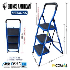 Escalera Acero Tipo Taburete 3 Pasos Cap. Carga Max: 150 Kg Bronco American