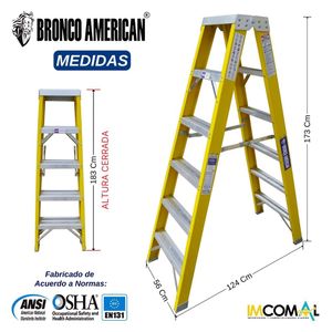 Escalera Fibra de Vidrio Tijera Doble Ascenso de 6 Pasos con Cap. Carga Max: 200 Kg Bronco American