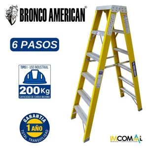 Escalera Fibra de Vidrio Tijera Doble Ascenso de 6 Pasos con Cap. Carga Max: 200 Kg Bronco American