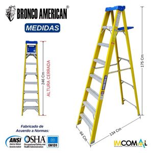 Escalera Fibra de Vidrio Tijera Simple Ascenso de 8 Pasos con Cap. Carga Max: 200 Kg Bronco American