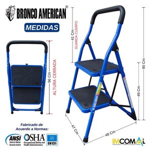 Escalera Acero Tipo Taburete 2 Pasos Cap. Carga Max: 150 Kg Bronco American