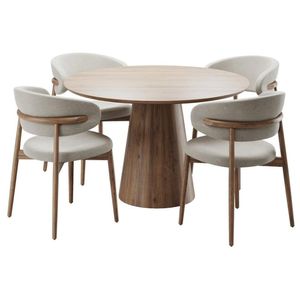 Juego de Comedor Circular Clarens 4 Sillas - Marrón y Beige