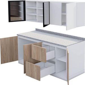 Modulo de Cocina Vigo + Puertas de Vidrio - Blanco y Castaño