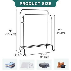Perchero con Ruedas de Doble Varilla con Estantes Inferiores