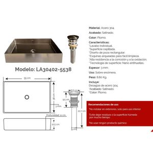 Bowl de Acero para baño XM  LA30402-5538 Acero Inoxidable 304 Plateado