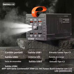 Cargador portatil con luz LED 60000  mAh 20W+22.5W MODELO - RPP 609 GRIS