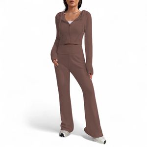 Conjunto Mujer Hilo Pantalon Campana 359G-60 Color Marron