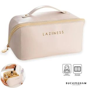 Combo Neceser Estuche De Cosméticos Beige + Brochas de Maquillaje profesionales Set 15 piezas Negro