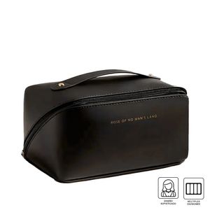 Combo Neceser Estuche De Cosméticos Negro + Brochas de Maquillaje profesionales Set 15 piezas Negro