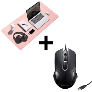 Mouse Ergonómico Usb Pc Laptop Computadora Negro PLaypro TYM350006 + mousepad para escritorio rosado