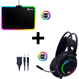 Combo Audífonos Gamer D5000 PRO Luces RGB + Mousepad Gamer RGB Multicolor 30cm x 25cm