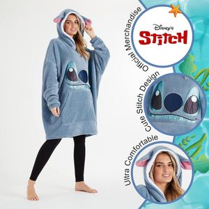 Disney | Manta sudadera con capucha de forro polar Sherpa de gran tamaño de Stitch | Talla Única
