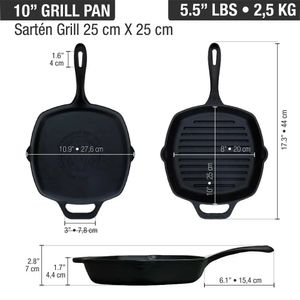 Sartén Hierro Fundido Grill 25 cm Rectang. (10x10") Esmaltada 55145003
