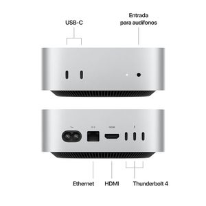 Mac Mini M4 Apple, 16GB RAM, 256GB SSD, 10CPU+10GPU, sistema de ventilación activa, macOS Sequoia, ideal para trabajo y diseño, gris