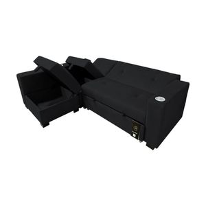 Sofá Cama Multifuncional Kavala con portavasos 3 Cuerpos - Negro
