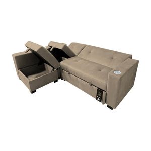 Sofá Cama Multifuncional Kavala con portavasos 3 Cuerpos - Beige Claro