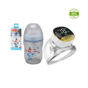 Extractor de Leche Portátil Manos Libres y Biberón Azul 270Ml