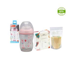 Pack Biberón FisherPrice Rosa 270Ml + Bolsas Recolectoras