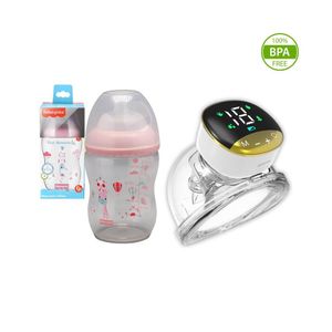 Extractor de Leche Portátil Manos Libres y Biberón Rosa 270Ml