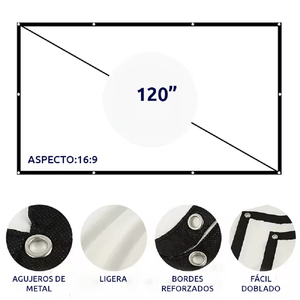 Ecran Pantalla para Proyección Tela 120 Pulgadas Blanco con Fijadores