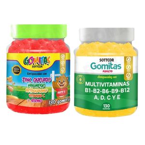 PACK 2 GOMITAS ZINC QUELADO NIÑOS  + MULTIVITAMINAS ADULTOS 260 UND