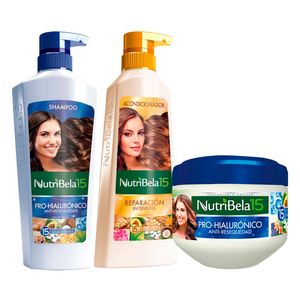 Pack NUTRIBELA Shampoo Hialurónico 400ml + Acondicionador Reparacion Intensiva 370ml + Tratamiento Capilar Hialurónico 300ml