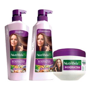 Pack NUTRIBELA Shampoo Biokeratina 400ml + Acondicionador Biokeratina 370ml + Tratamiento Capilar Biokeratina 300g