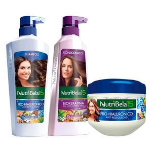 Pack NUTRIBELA Shampoo Hialurónico 400ml + Acondicionador Biokeratina 370ml + Tratamiento Capilar Hialurónico 300ml