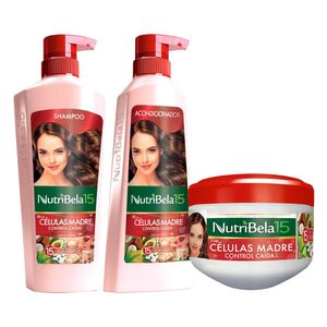 Pack NUTRIBELA Shampoo Células Madre 400ml + Acondicionador Células Madre 370ml + Tratamiento Capilar Células Madre 300ml
