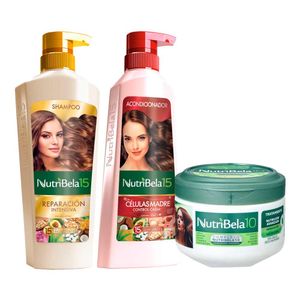 Pack NUTRIBELA Shampoo Reparacion Intensiva 400ml + Acondicionador Células Madre 370ml + Tratamiento Capilar Nutrición 300g