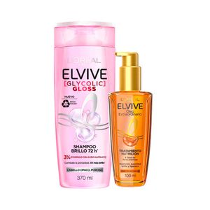 Pack ELVIVE Shampoo Glycolic Gloss Frasco 370ml + Aceite Óleo Extraordinario Frasco 100ml