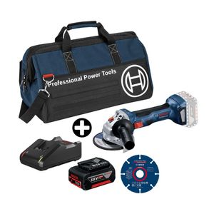 COMBO Bosch: Amoladora GWS 180-LI + Batería Gba 18V 4.0 Ah + Cargador Gal 18V-40 + Disco de Corte 4 1/2" + Maletín Porta Herramientas